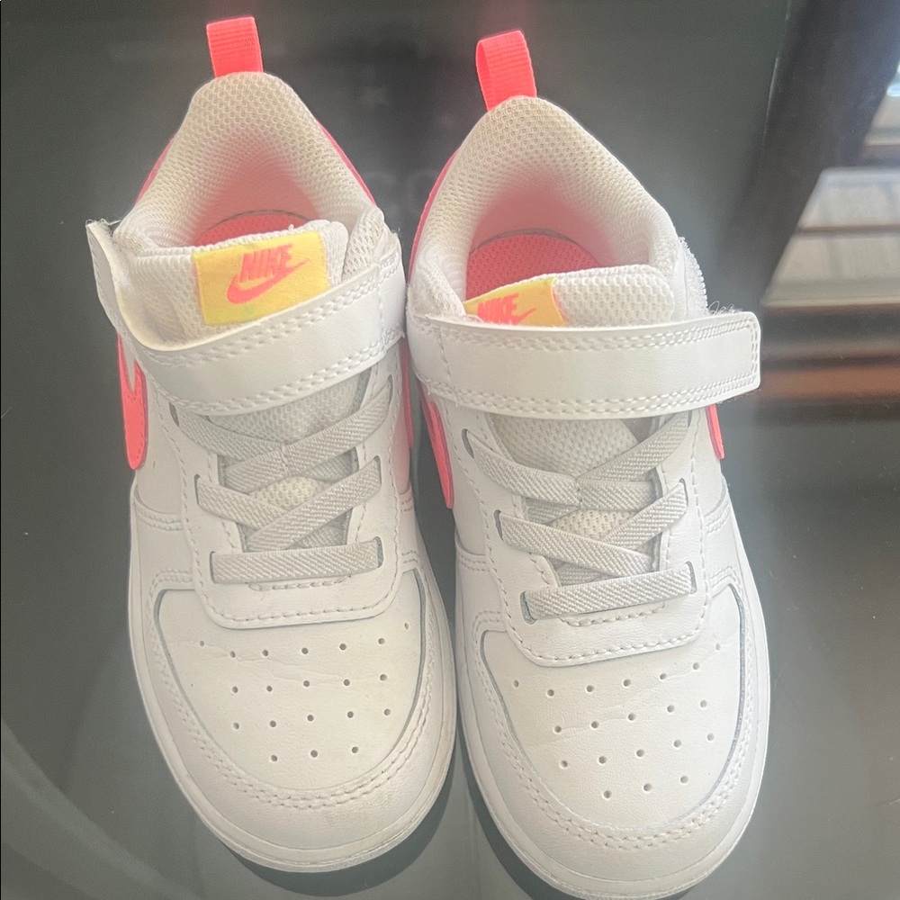 Nike Kids White and Neon Pink Sneakers